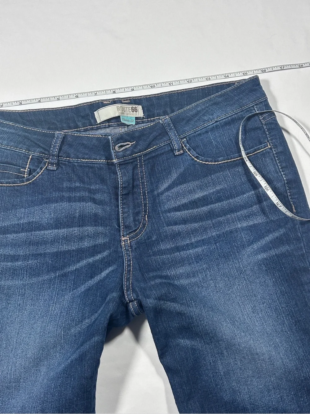 y2k Route 66 Women's Blue Denim Low rise Cropped Bermuda Shorts